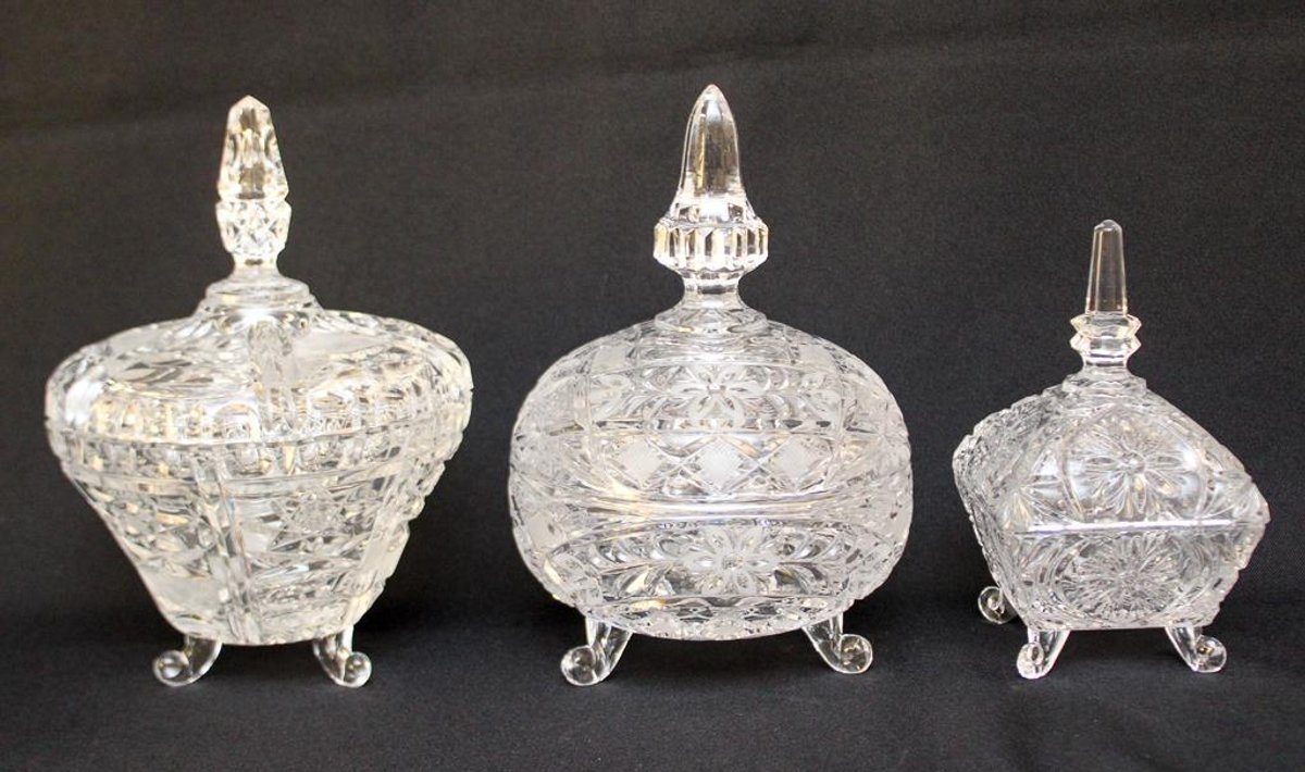 Three Lidded Crystal Compotes