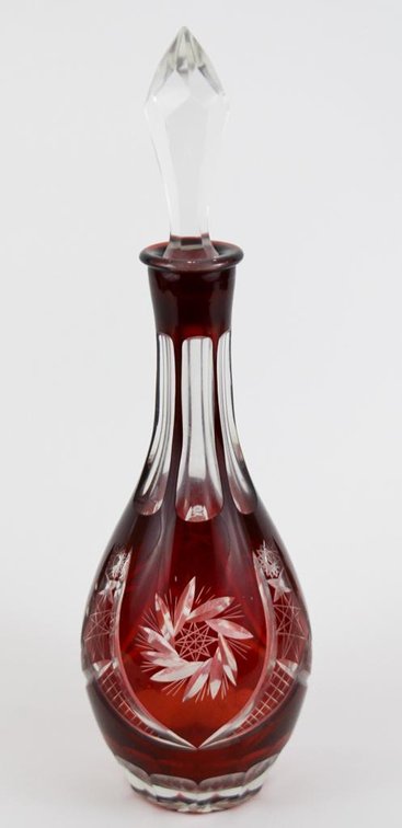 Crystal Cut to Clear Cranberry Decanter