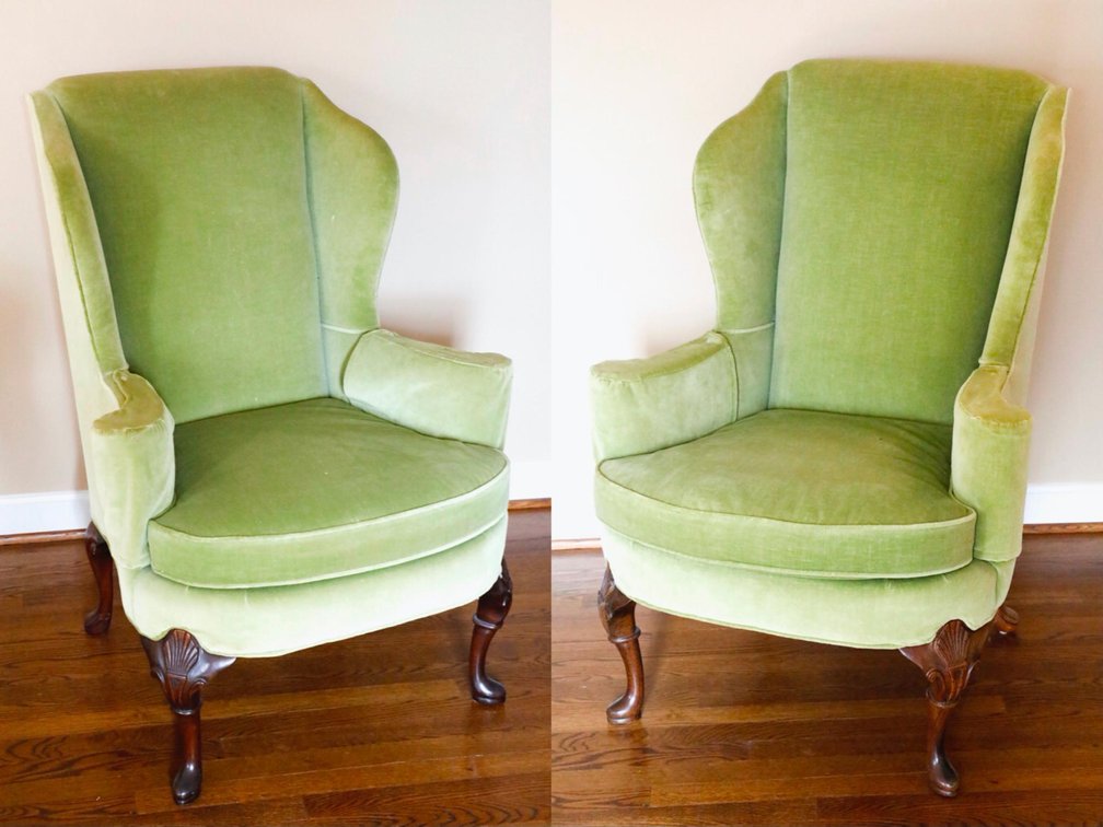 Pair of Elegant Queen Anne Style Wingback Chairs