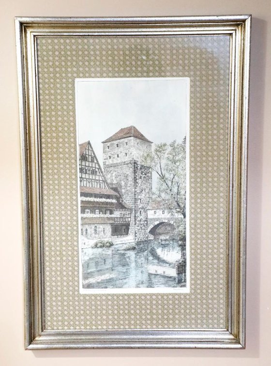 Intaglio with Aquatint Titled “Nuremburg” by Reinbach
