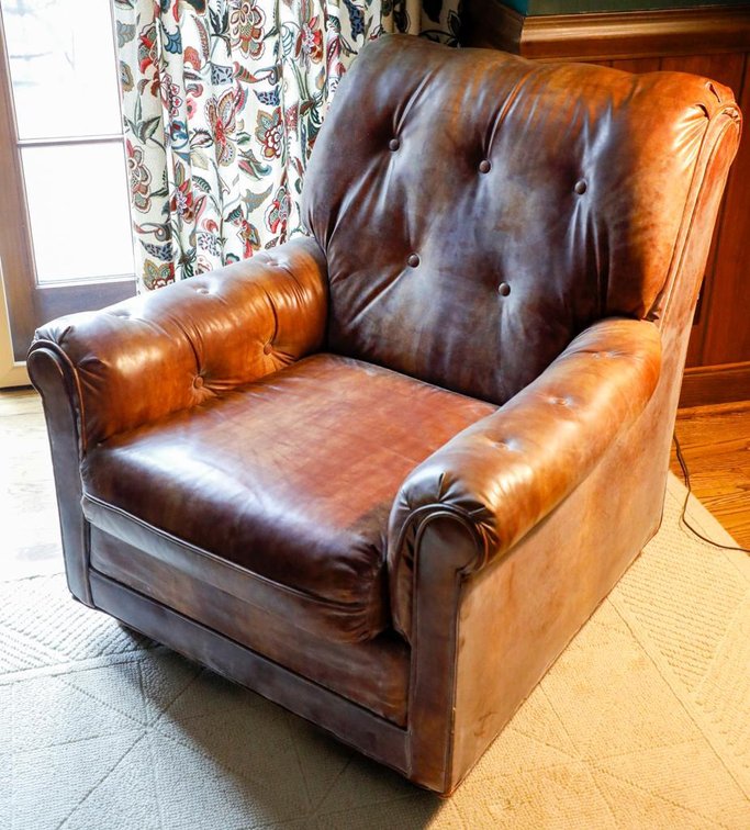 Leather Chair with Button and Tuck Arms and Back