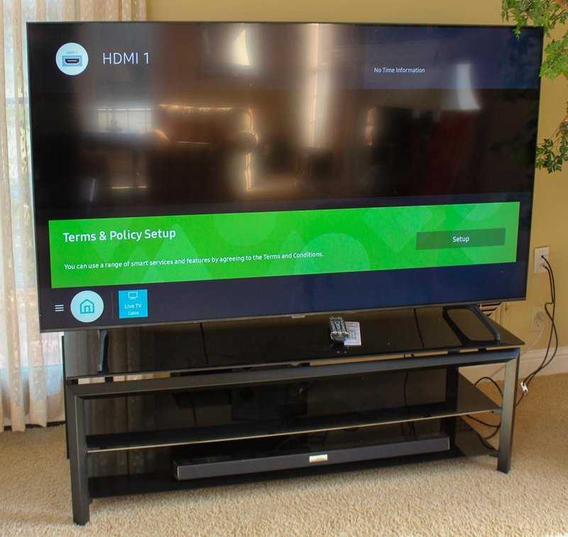 Samsung 75” TV, Entertainment Center, Sound Bar and Subwoofer