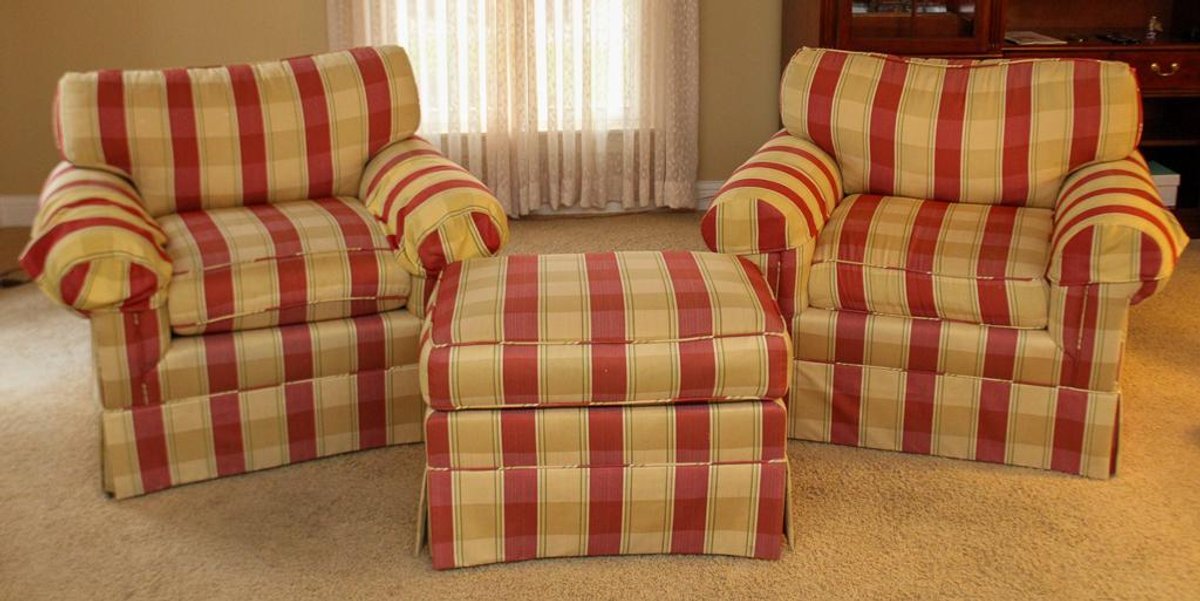 Pair of Oversized Armchairs with Ottoman