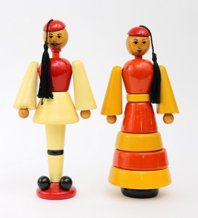 Pair of Russian Wooden Stack Dolls