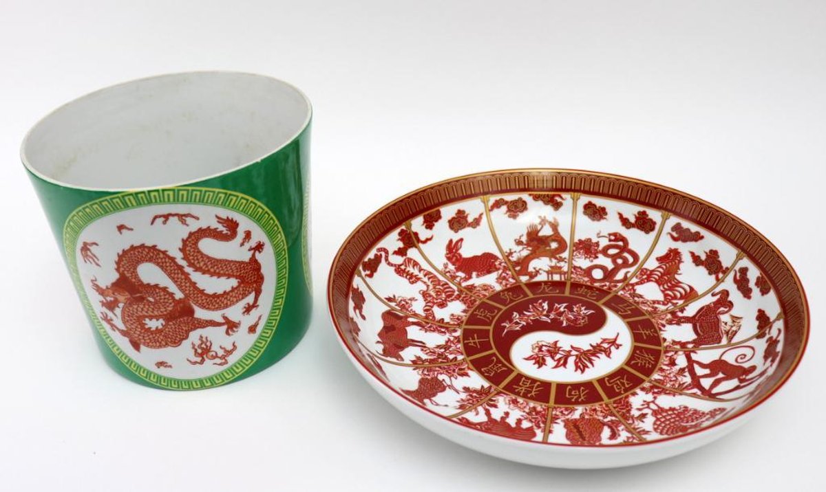 Porcelain Dragon Planter and Williams Sonoma Bowl