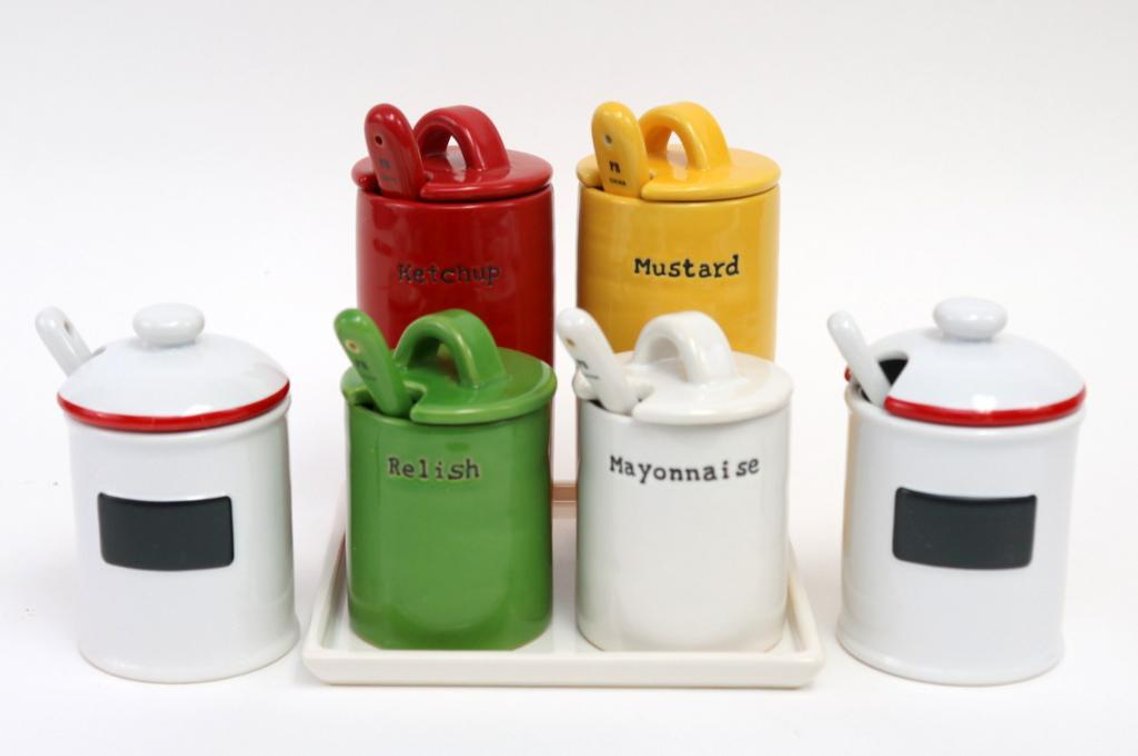 Two Pottery Barn Condiment Sets