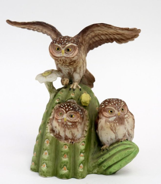 Fred Aman Owls On Cactus Figurine