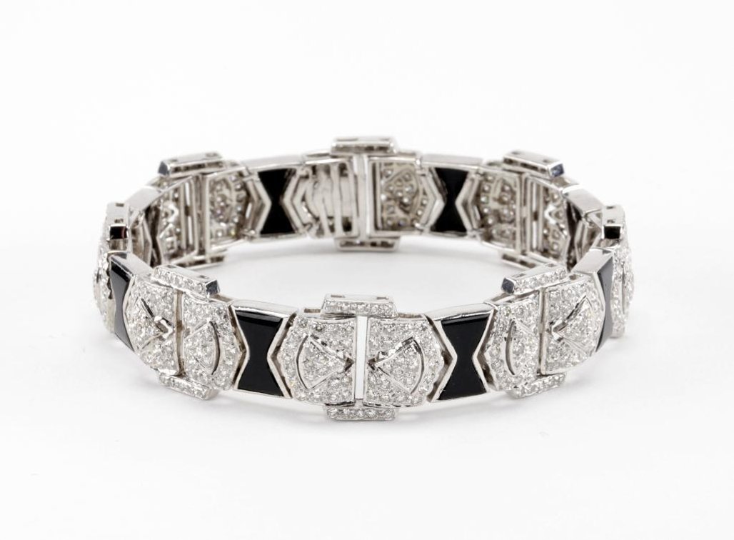 18K White Gold Art Deco Style Link Bracelet with 448 Diamonds!