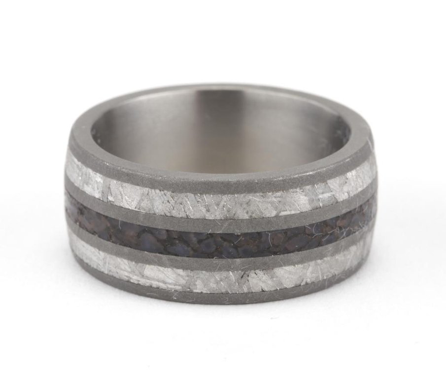 Johan Men's Wedding Band with Gibeon Meteorite & Dinosaur Bone