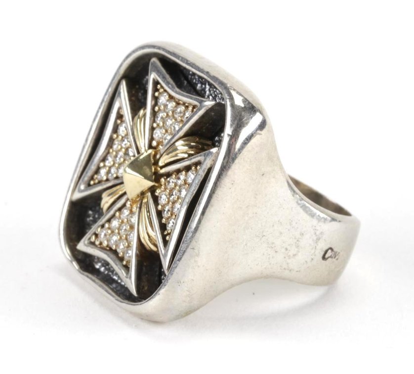 Lagos Caviar Sterling Silver & 18K Gold Diamond Maltese Cross Ring