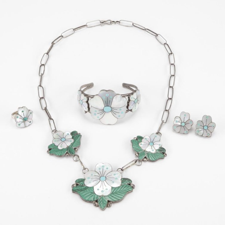 Zuni Sonny Wallace Sterling Silver Multi-Stone 5-Piece Jewelry Suite