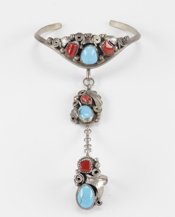 Navajo Justin Morris Sterling Silver Turquoise & Coral Princess Bracelet Set