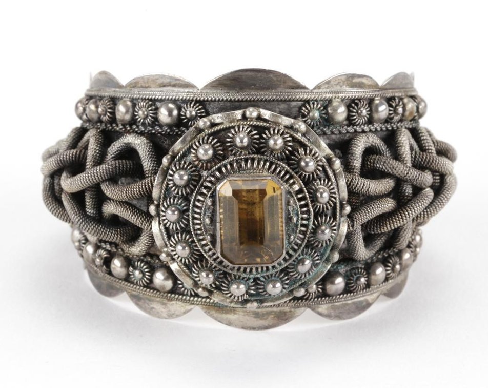 Vintage Lebanese Silver Citrine Cuff Bracelet
