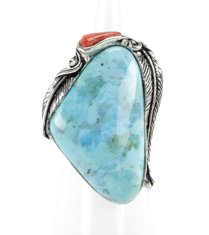 BBJ Sterling Silver Turquoise & Red Coral Ring