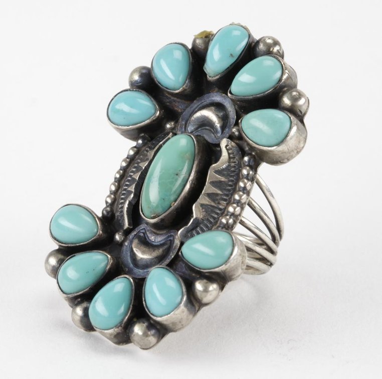 Vintage Navajo Kathleen Chavez Turquoise Cluster Ring