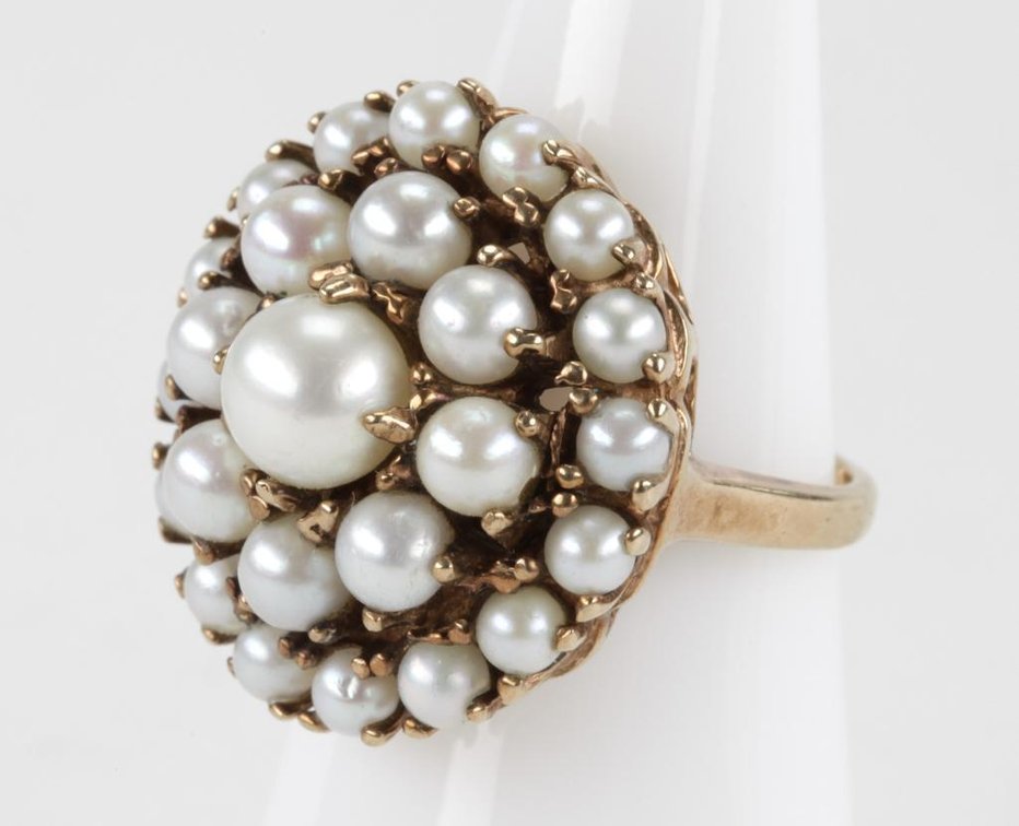 Antique Victorian 10K Yellow Gold Cultured Pearl Cluster Ring