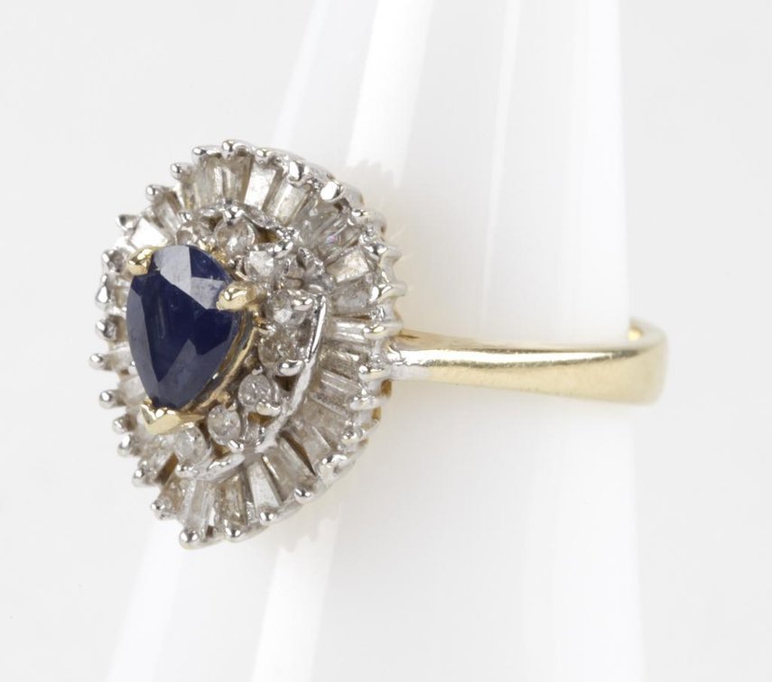14K Yellow Gold Sapphire & Diamond Ballerina Cocktail Ring