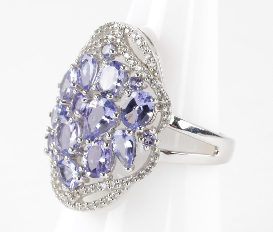 Sterling Silver Tanzanite Cluster Ring 