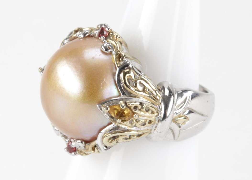 Michael Valitutti Sterling Silver Cultured Pearl, Garnet, & Citrine Ring