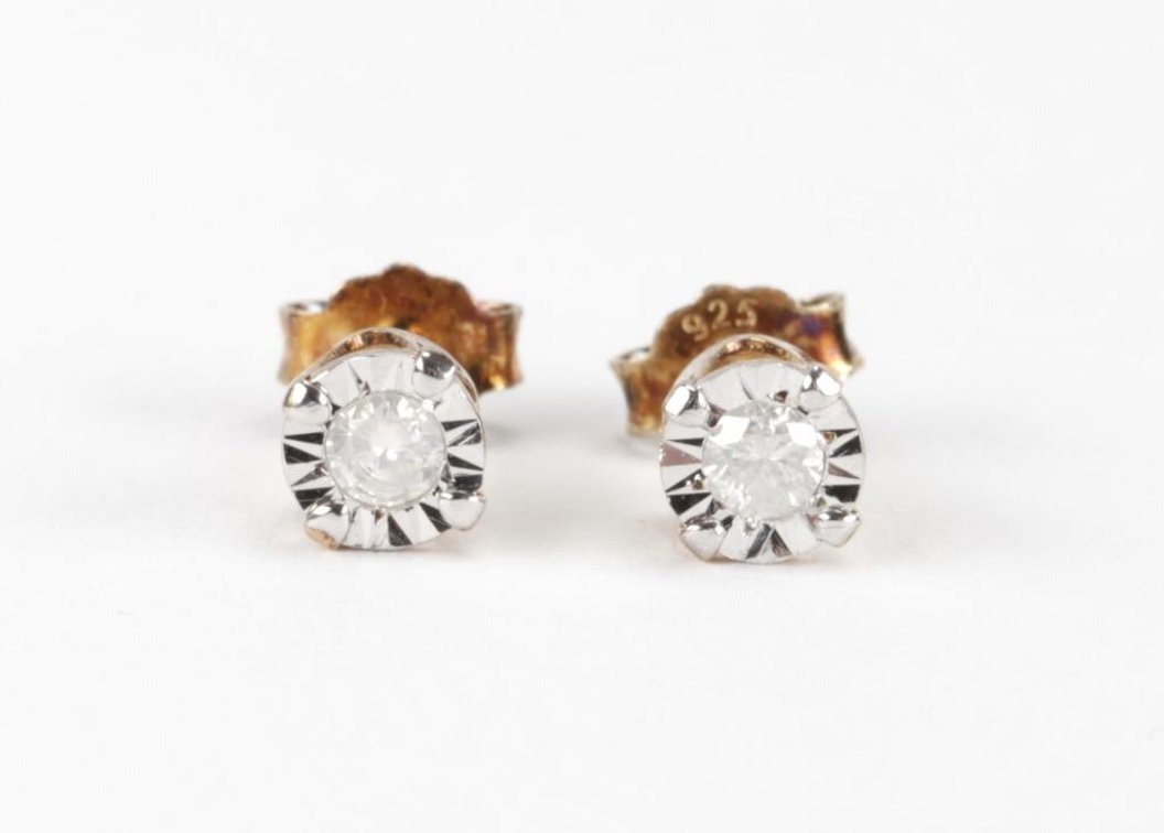 Sterling Silver Diamond Post Earrings