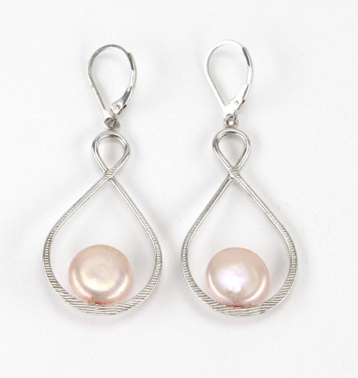 Sterling Silver Modernist Cultured Pearl Earrings