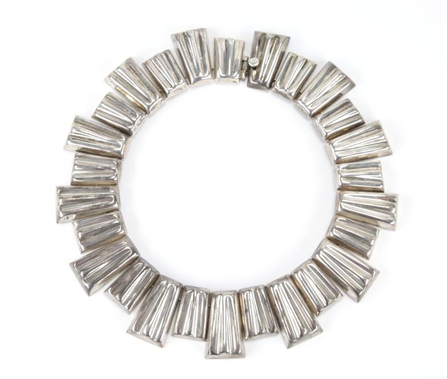 Large Mexican Taxco Sterling Silver Statement Choker Necklace