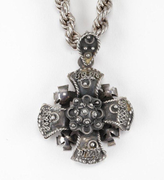 Vintage Mexican Sterling Silver Jerusalem Maltese Cross Necklace