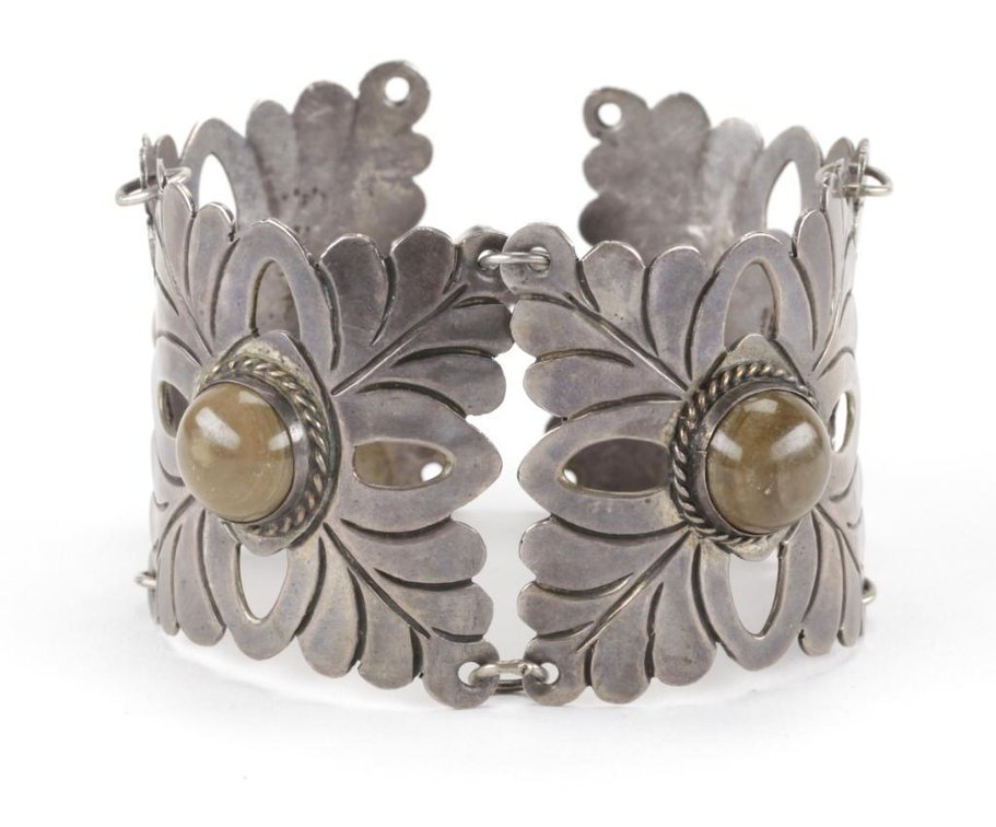 Vintage Mexican Sterling Silver Agate Link Bracelet