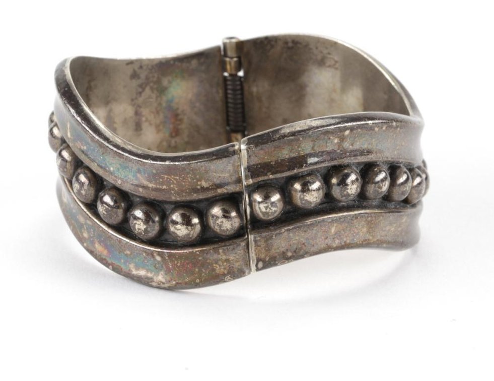 Vintage Mexican Sterling Silver Bead Bangle Bracelet