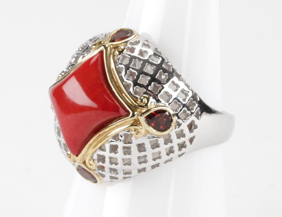 Victoria Wieck Sterling Silver Red Stone & Garnet Ring