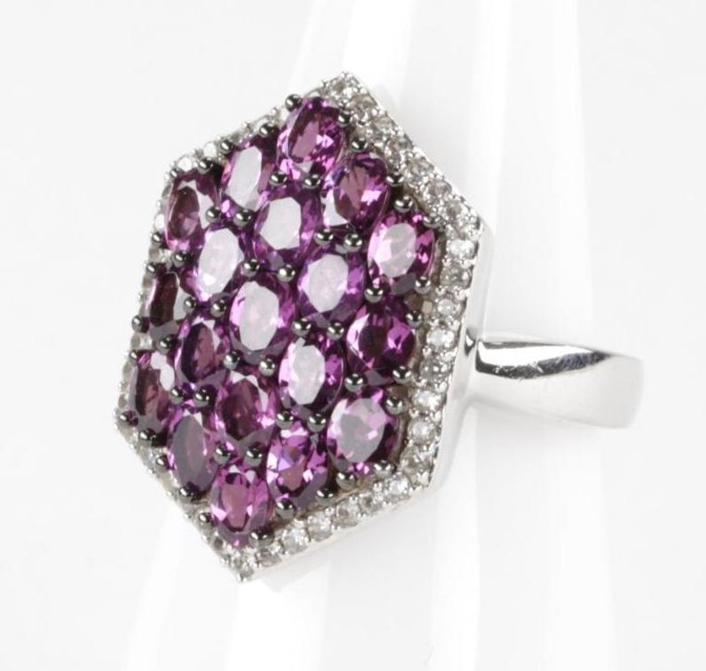 Sterling Silver Purple Garnet Cluster Ring