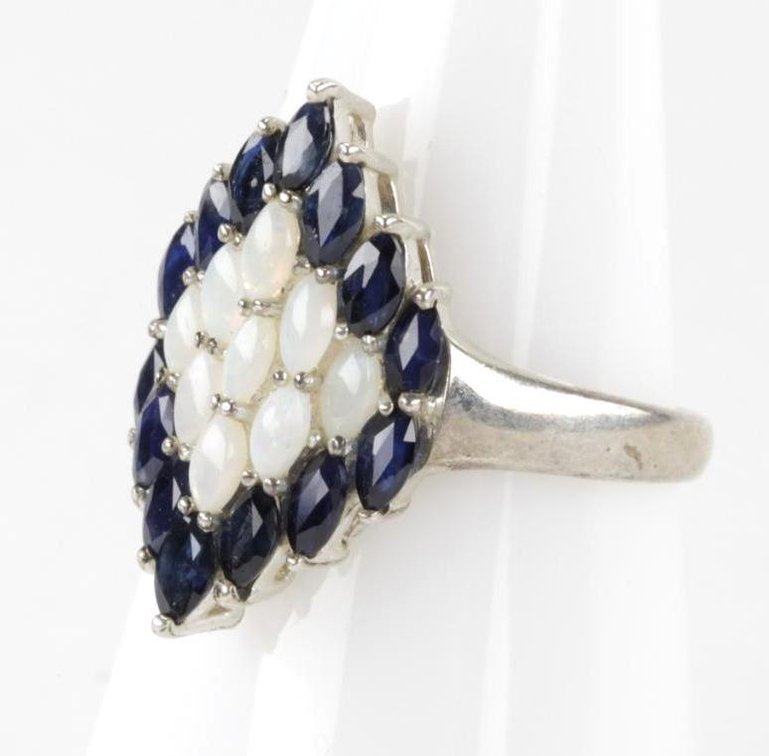 Sterling Silver Opal & Sapphire Cluster Ring