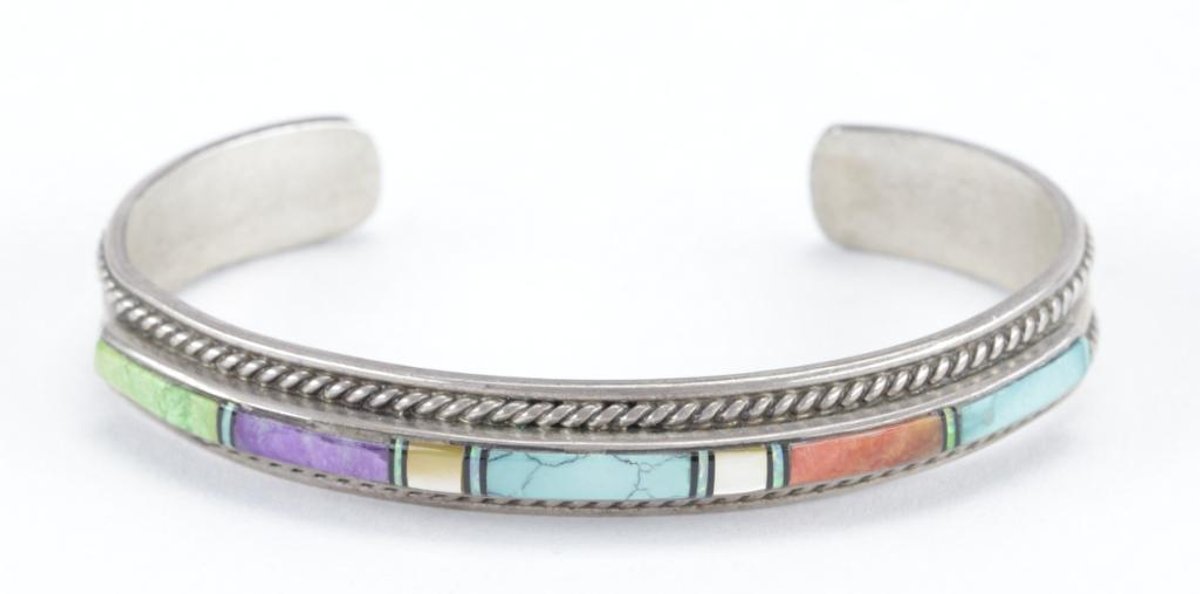 Navajo Sterling Silver Multi-Stone Inlay Cuff Bracelet