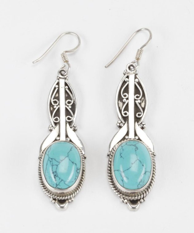 Nepalese Sterling Silver Turquoise Dangle Earrings