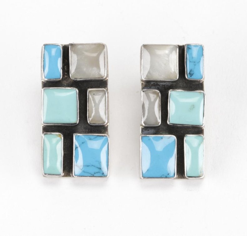 Modern Style Sterling Silver Turquoise Geometric Earrings