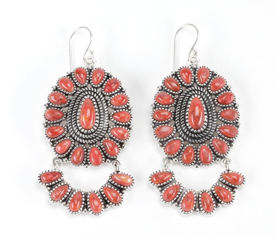 BBJ Sterling Silver Red Coral Dangle Earrings