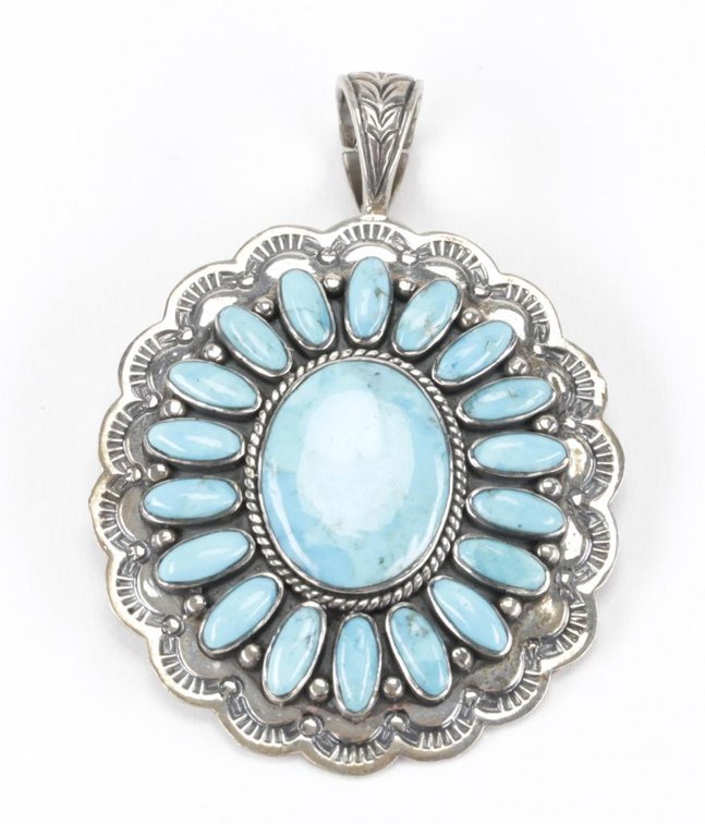 Large Sterling Silver Turquoise Necklace Pendant
