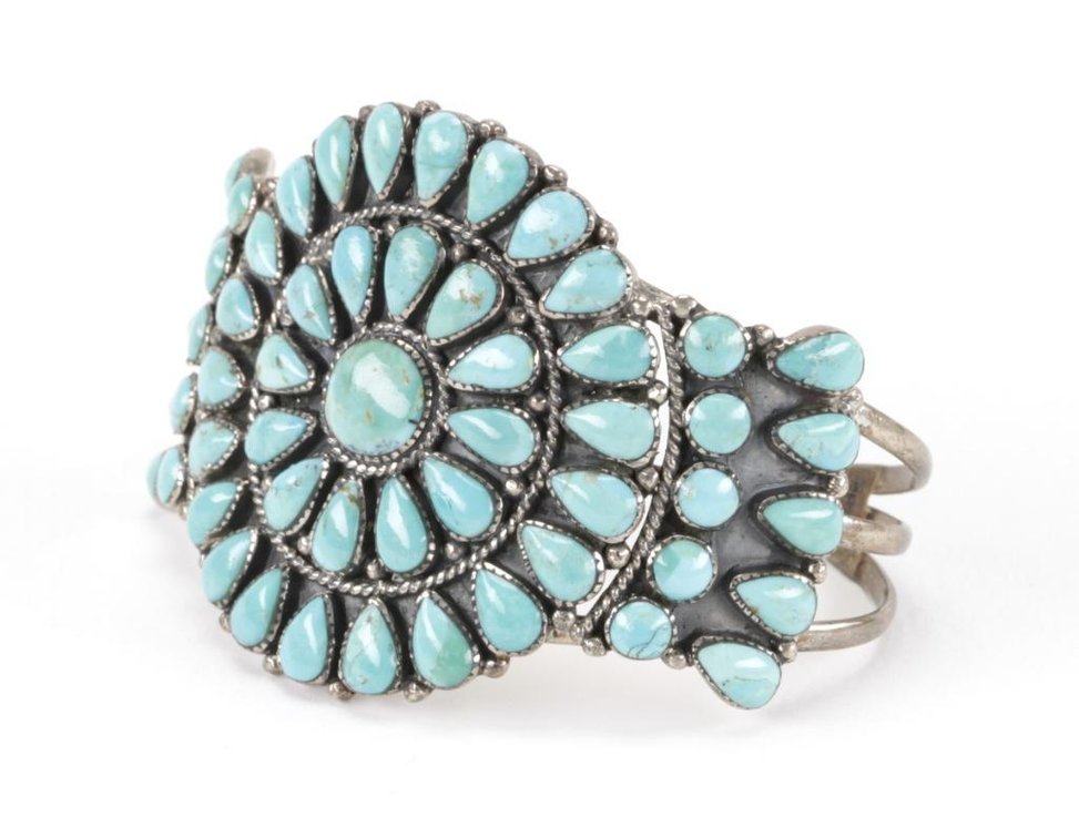 Sterling Silver Turquoise Cluster Cuff Bracelet