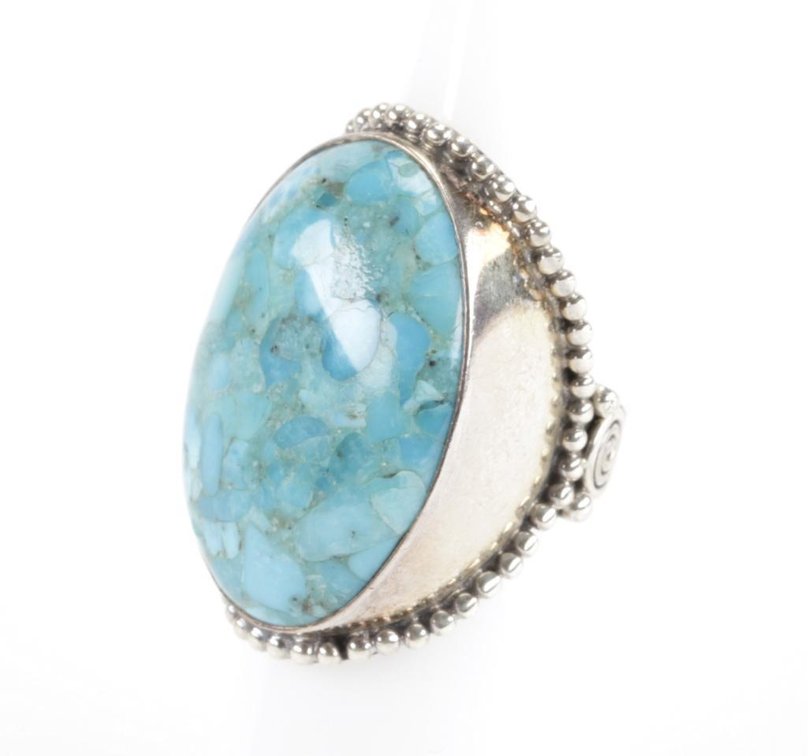 Large Sajen Sterling Silver Oval Turquoise Ring