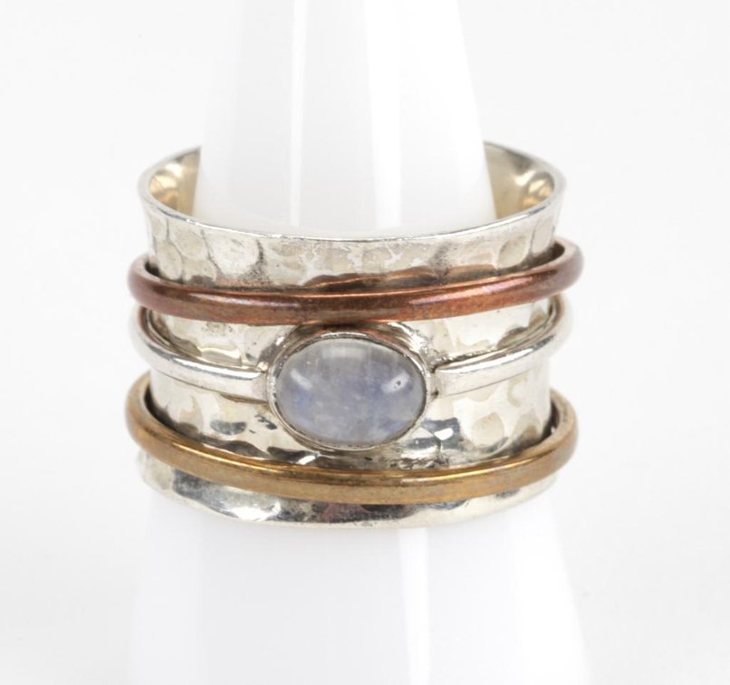 Modern Style Sterling Silver Moonstone Spinner Ring