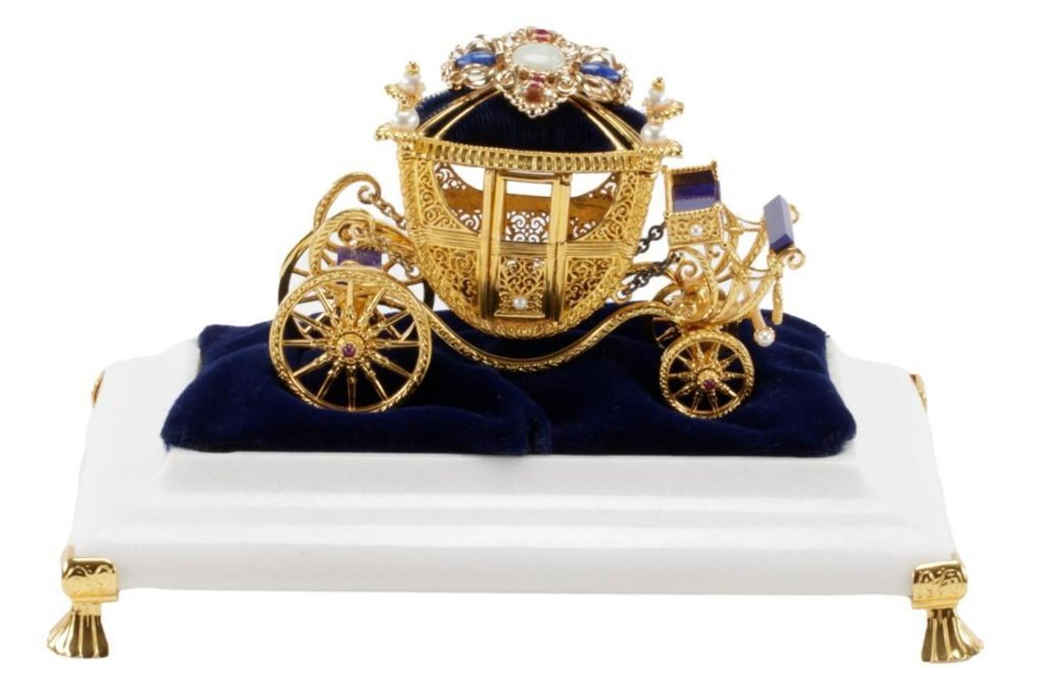 Faberge Jeweled "Imperial Wedding Coach" with 14K Gold Brooch