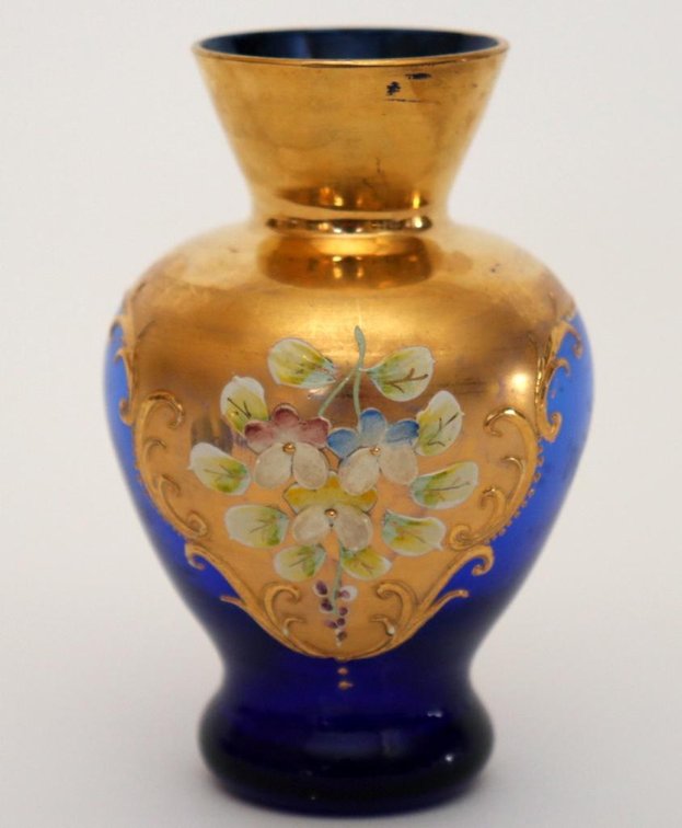 Cobalt and Gold Murano Glass Bud Vase