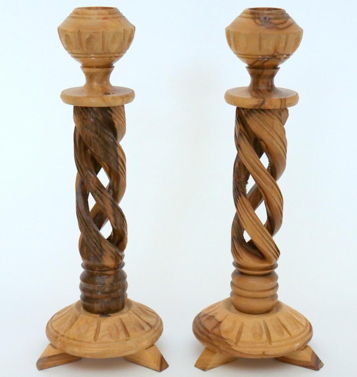 Pair of Olive Wood Candlesticks