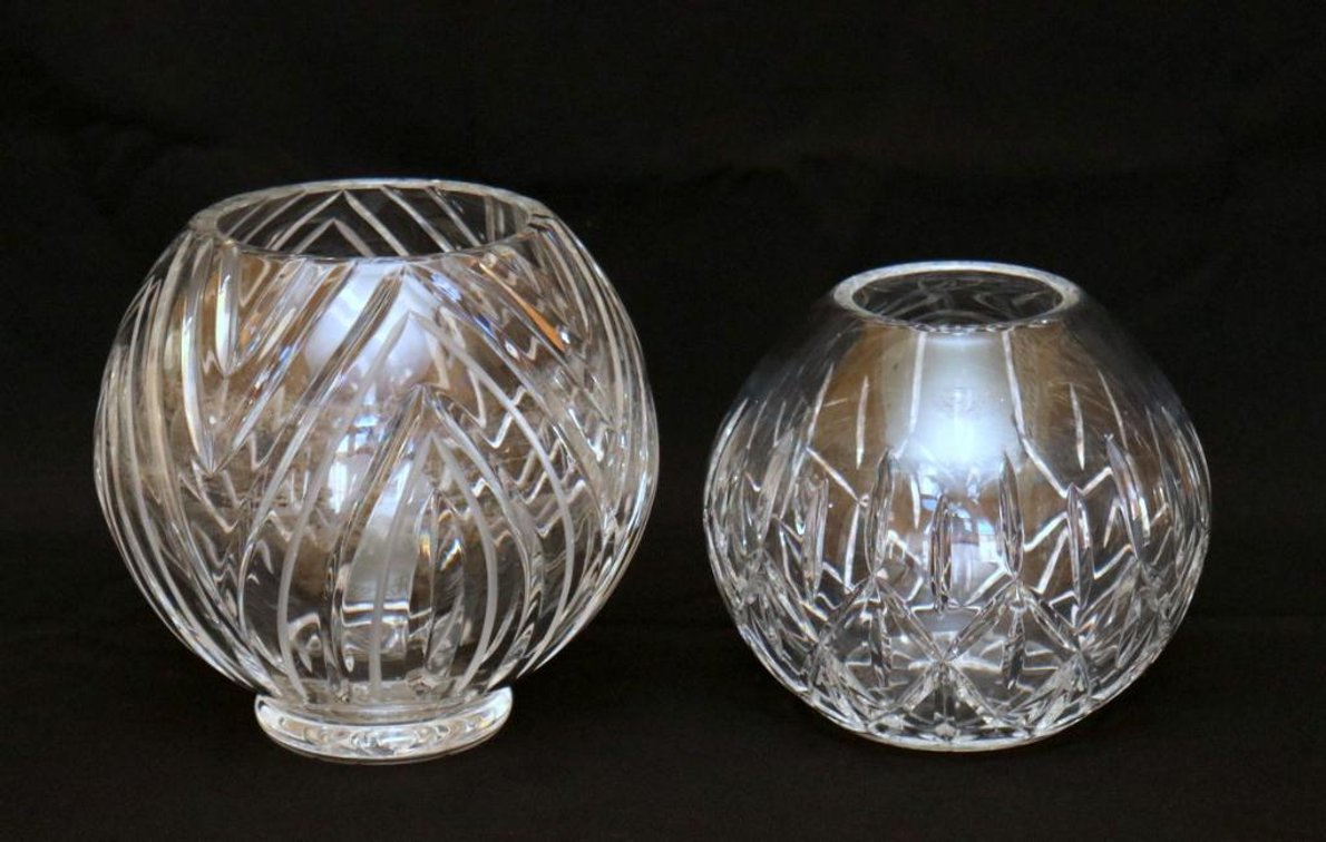 Two Crystal Rose Bowl Vases