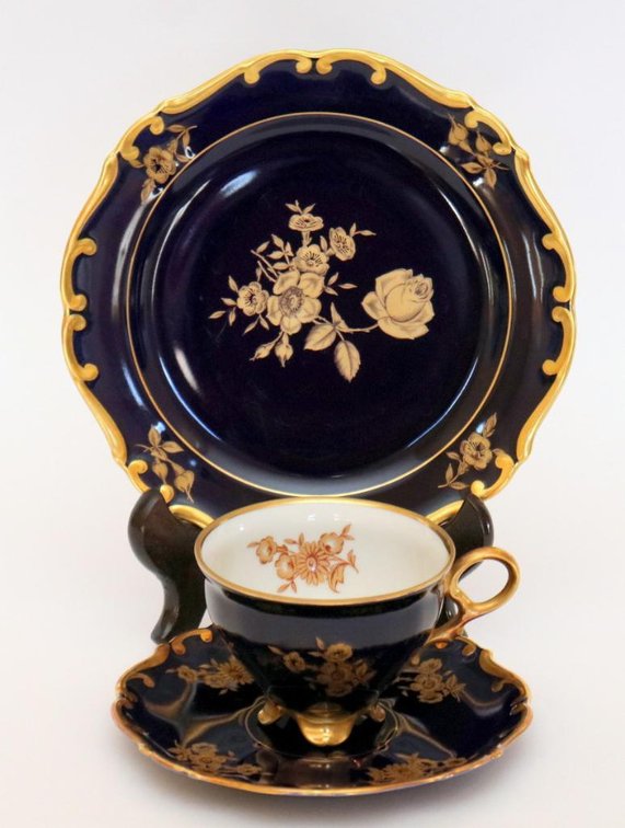 German Echt Cobalt 3-Piece Teacup Set