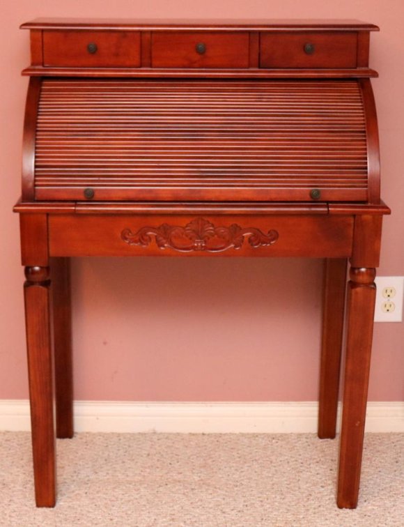 Cherry-Finished Women's Roll-Top Desk