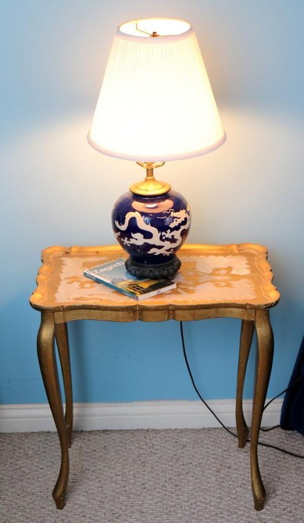 Accent Table With Asian-Themed Table Lamp