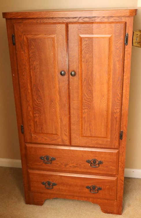 Oak Finished Armoire with Lower Drawers