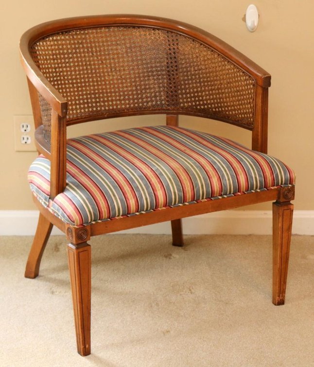 Caned Barrel-Back Arm Chair