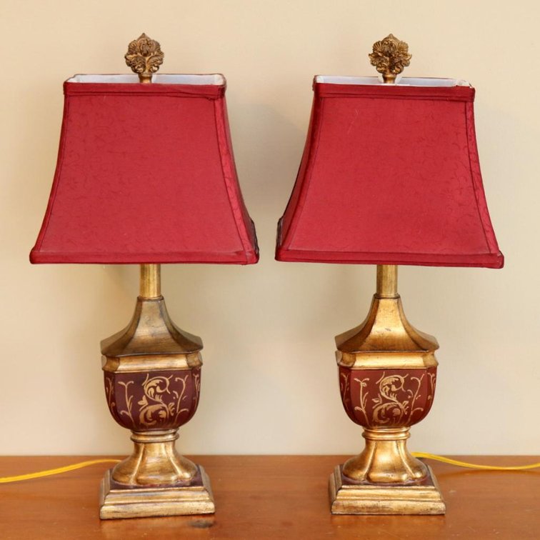 Pair of Burgundy and Gold Table Lamps